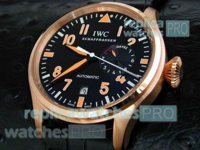 Copy IWC Big Pilots Watch Rose Gold Black Dial Power Reserve 46mm